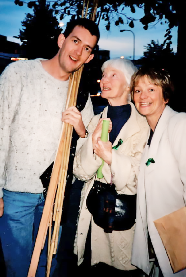 Sinn Féin TD Maurice Quinlivan, Pegeen O'Sullivan and Shelagh O'Connor at a republican rally in the 1990's outside Downing Street