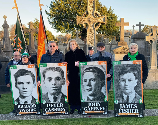 Sharon Kelly (centre) relative of Peter Cassidy, one of the first four executed