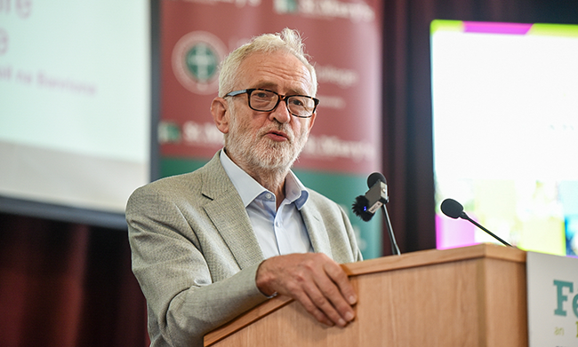 Jeremy Corbyn speaking in St Mary’s College