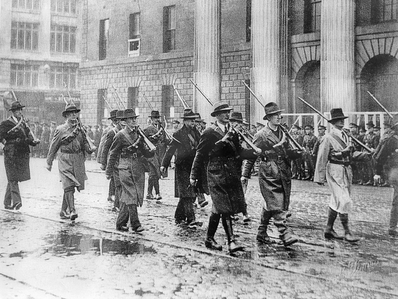 Michael Smyth (first left) with a 1916 commemorative firing party