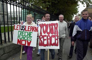 Parents protest outside the Department of Education and Science