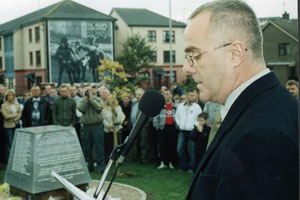 Raymond McCartney speaks at the unveiling ceremony