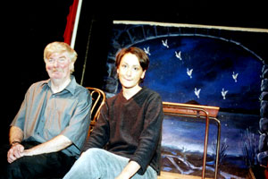 Joe Mulheron, star, and Marcella Ferguson, musician, in Dubbeljoint's production of Peadar O'Donnell