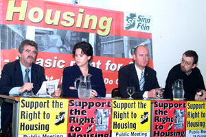 Arthur Morgan, Marylou McDonald and Daithi Doolan of Sinn Féin and Bob Jordan from the Simon Community at the public meeting