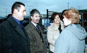Caitríona Ruane is pictured on the campaign trail with fellow South Down candidates Willie Clarke and Eamonn McConvey