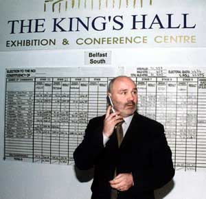 Alex Maskey waits to see if he has won a seat