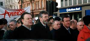 Gerry Adams and other Sinn Féin leaders at the Belfast rally