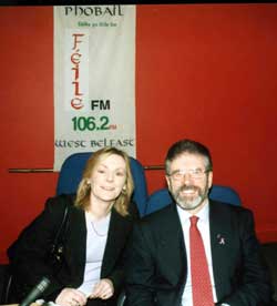 Veronica Campbell of Féile FM with Gerry Adams