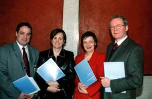 Aengus O Snodaigh, Caitríona Ruane, Bairbre de Brún and Martin McGuinness at the launch of Sinn Féin's Rights for All document