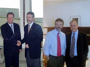 Gerry Adams is pictured with Australian Foreign Minister Alexander Downer and with former Australian PM Paul Keating