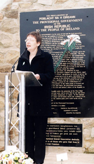 Bairbre de Brún addresses the main Belfast commemoration in Milltown