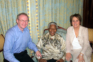 Martin and Bernie McGuinness are pictured with Nelson Mandela