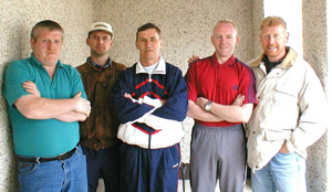 (Left to right) Jerry Sheehy, John Quinn (since released), Mick O'Neill, Pearse McCauley and Kevin Walsh