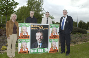 Cathy McCafferty, candidate for Clare County Council and Shannon Town Council, with party members Kevin Barry, Ger Breen and Kerry TD Martin Ferris