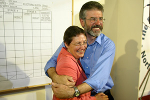 Gerry Adams congratulates Bairbre de Brún on her election as MEP