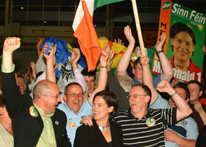 Dublin MEP Mary Lou McDonald celebrates her election with supporters