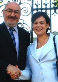 Sinn Féin's first ever MEP is welcomed to the parliamentary group at Leinster House by Caoimhghín Ó Caoláin TD