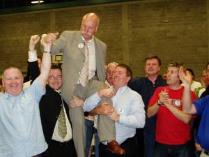 Tony McDaid and supporters celebrate his election to Donegal County Council
