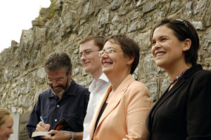 Gery Adams at Bodenstown with EU candidate David Cullinane and new MEPs Bairbre de Brún and Mary Lou McDonald