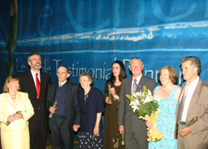 Pictured with Gerry Adams are (left to right) International Honoree Marion Reynolds, Ulster Honoree Eoin McCaughey and his wife Bridget, Connacht Honoree Phil McFadden, Munster Honoree Jerry Sheehy, Sinead Clery and her husband, Leinster Honoree Gay Clery