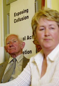 Edward Roice, who lost his daughter, and Bernie McNally, Chair of Justice for the Forgotten and one of those injured in the 1974 massacre, are pictured at the press conference