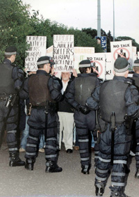 Nationalist residents of Glengormley on the northern outskirts of Belfast held a protest against an Orange march through the village on Tuesday