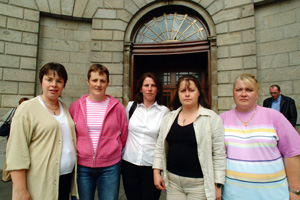 Maura Sherlock, Cllr Brenda McAnespie, Shauna Tierney, Denise Kerr (née Livingstone) and Sharon O'Neill outside the High Court, which heard the appeal for the restoration of Monaghan Hospital's maternity unit