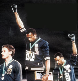 Tommie Smith and John Carlos give the black power salute in Mexico