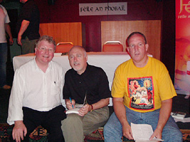 Fr Joe McVeigh, Danny Morrison and Bobby Storey at the launch of Morrison's new book, Rebel Columns