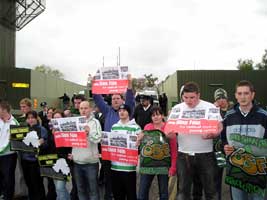 Ógra members take the demilitarisation demand to the British Army Barracks in Omagh