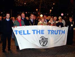 The Bloody Sunday families march in Derry on Tuesday night t mark the end of the public phase of the tribunal and to renew their demand for justice