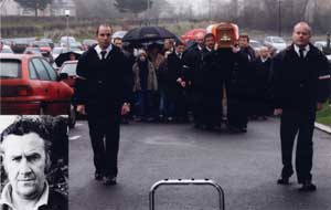 The funeral cortege of John 'Farmer' O'Kane (inset)