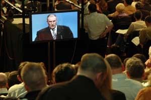 Mitchel McLaughlin on one of the hall's televisions