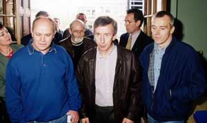 Eddie Butler, Hugh Doherty, Joe O'Connell and Harry Duggan arrive at the 1998 Sinn Féin Ard Fheis