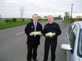 All-Ireland support: West Tyrone MLA Barry McElduff joins the election campaign in County Meath with local SF candidate for the Údaras elections, Seán MacDonncha