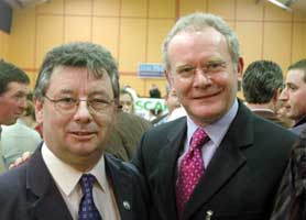 Joe Reilly with Martin McGuinness after the former's recent good showing in the Meath by-election