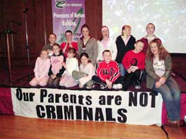 Children of ex-POWs with a banner they made for the Tar Isteach ex-prisoner group from the New Lodge area of North Belfast