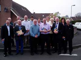 Kerry TD Martin Ferris and Donegal Councillor Pádraig Mac Lochlainn joined Raymond McCartney, Mitchel McLaughlin and canvassers at Culmore Road in Derry on Sunday