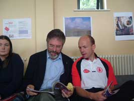 Gerry Adams was joined by Tyrone football captain Peter Canavan and acclaimed Stephen Rea
