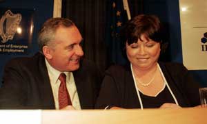 Mary Harney (right) with Bertie Ahern - leader of PDs and former Minister of Trade and Employment