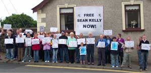 Protesters in Dunloy calling for the release of Seán Kelly