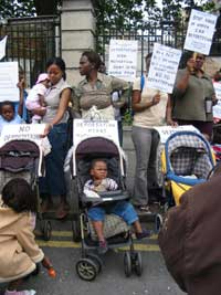 Nigerian women protest at the Dáil on Thursday 14 July where they delivered a letter to the Minister of Justice, Michael McDowell demanding an explanation of the government's deportation treaty with Nigeria.