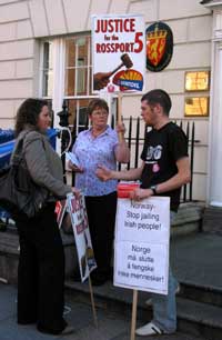 Protestors at the Norwegian embassy