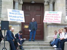 Cllr. Chris McManus Sinn Féin speaks at a rally in Sligo