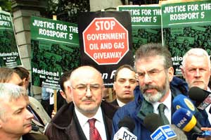 Gerry Adams MP at the Rossport 5 protest outside the Dáil as it reconvened yesterday