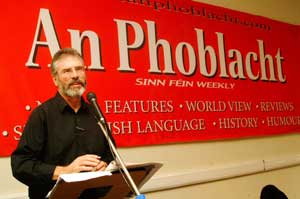 Gerry Adams speaking at the An Phoblacht relaunch