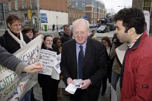 Minister for Justice Michael McDowell was confronted by anti-racism protestors