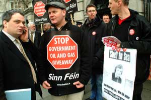 Protest held outside Leinster House last week, in support of the Rossport campaign