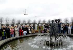 48 Doves are released at the Stardust Memorial after the 25th Anniversary Mass, Coolock, Dublin, in memory of all those killed and injured in the tragedy