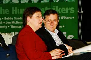 Sinn Féin MEP Bairbre de Brún speaking to Willy Meyer MEP, Left Unity, Spain